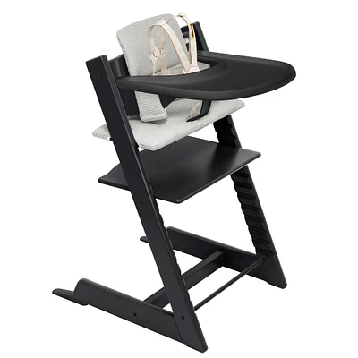 Chaise Haute Tripp Trapp® V2 + Coussin Gris avec Cabaret Stokke® - Noir