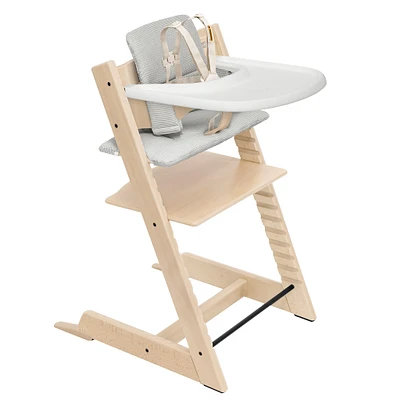 Tripp Trapp® High Chair V2 Natural, Nordic Grey Cushion and Stokke® Tray