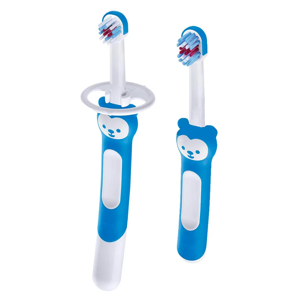 5months+ Learn to Brush Baby Toothbrushes Set of 2 - Blue