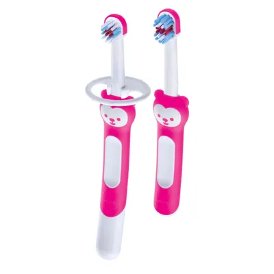 5months+ Learn to Brush Baby Toothbrushes Set of 2 - Pink