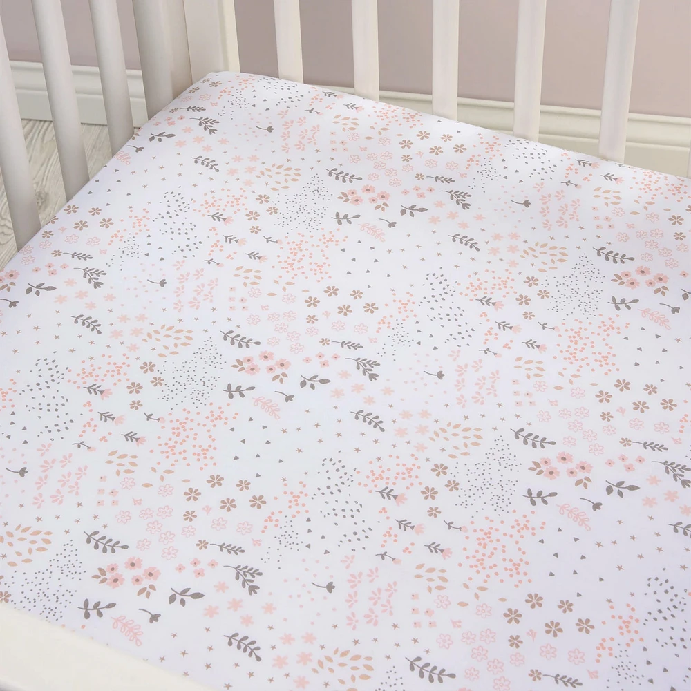 Drap Contour pour Lit de Bébé - Fleurs Blush