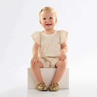 Beige Woven Romper 3-24m