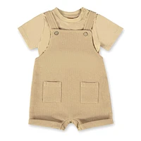 Beige Two Pieces Overall Set 3-24m