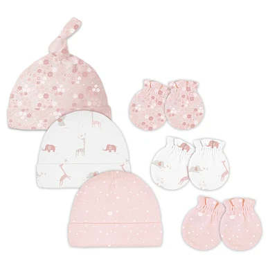 6pk Jersey Hat&Mittens Rose