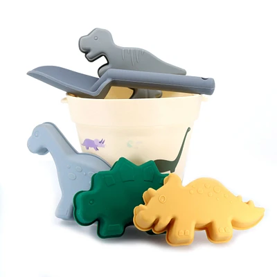 Ensemble Seau et Jouets de Plage en Silicone - Dinosaures