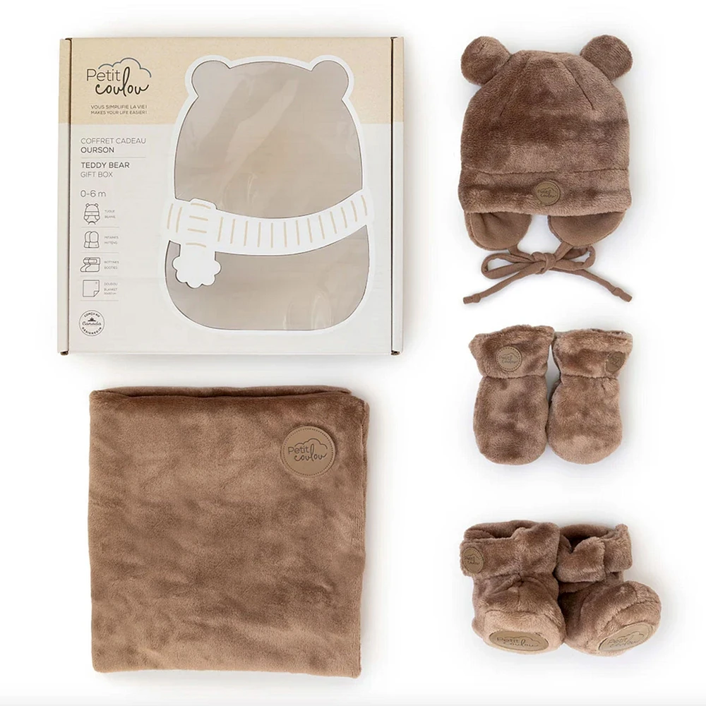 Teddy bear gift box for baby (4 accessories) - Moka 0-6M