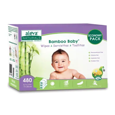 Serviettes Bamboo Baby - 6 paquets de 80 (480)