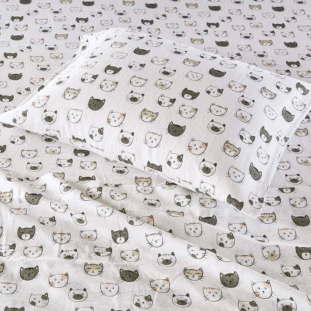 Ensemble de Draps Lit Simple - Flanelle Chat
