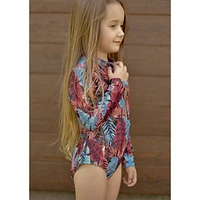 Palm Leaves Long Sleeves UV Swimsuit 2-14y