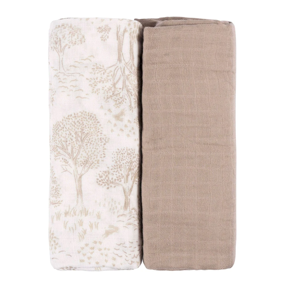 Muslin Swaddle Blanket - Tan Forest