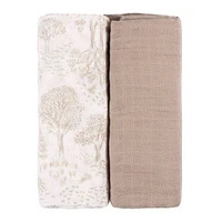 Muslin Swaddle Blanket - Tan Forest