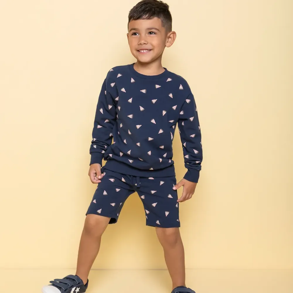 Short Ouaté Imprimé Pizza 3-6ans