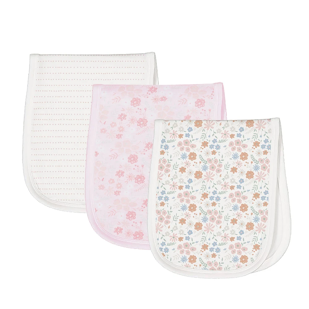 3pk Muslin Burp Cloth-Rose