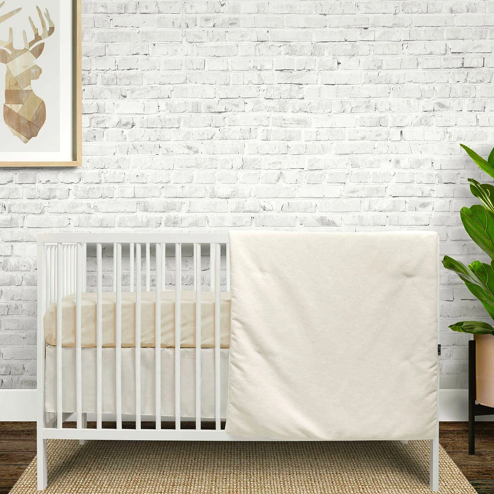 3-Piece Crib Bedding Set - Beige Linen Look