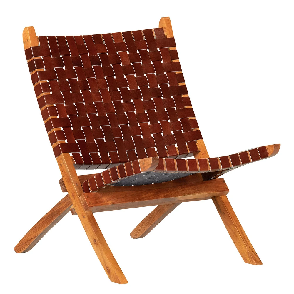 Woven Leather Lounge Chair Balka - Brown
