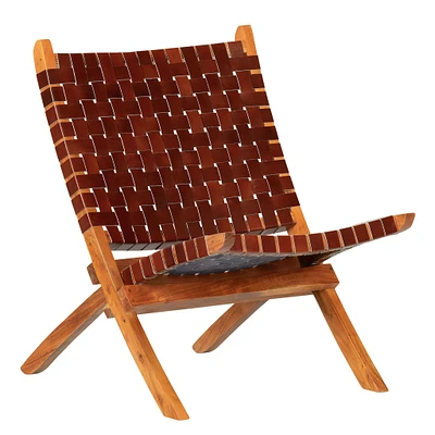 Woven Leather Lounge Chair Balka - Brown