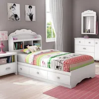 Tiara Mates Bed with Bookcase Headboard Set - Pure White