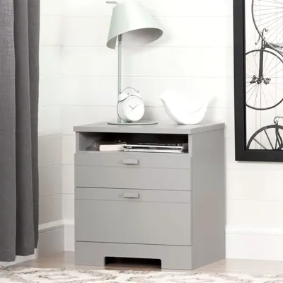Reevo - Nightstand with Drawers and Cord Catcher - Soft Gray