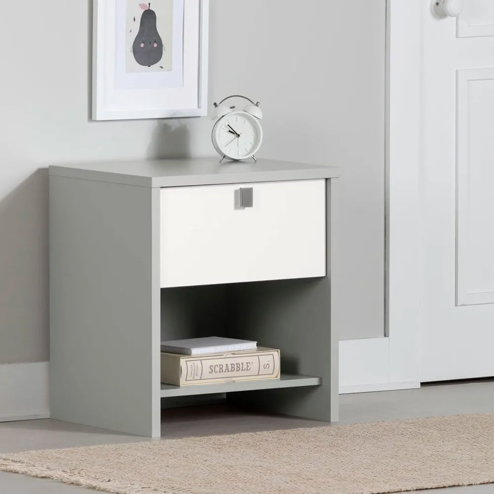 Cookie 1-Drawer Nightstand - Soft Gray and Pure White