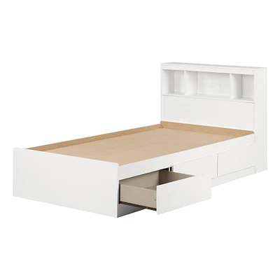 Twin Mates Bed With Bookcase Headboard Set - Reevo Pure White