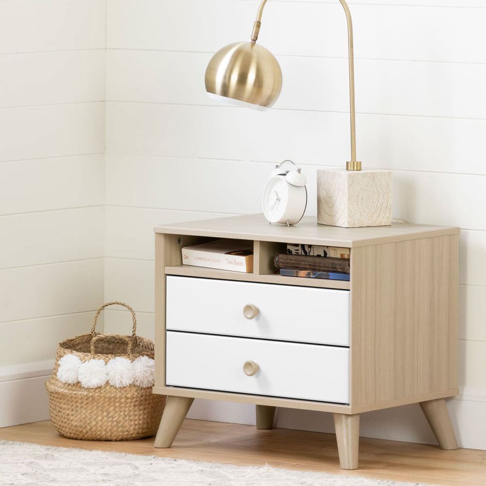 Yodi 2-Drawer Nightstand - Soft Elm and Pure White