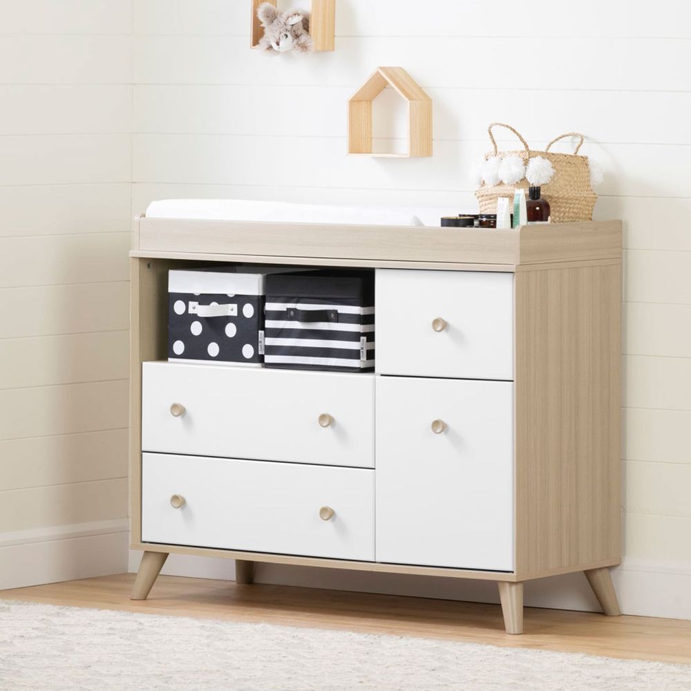 Yodi Changing Table with Drawers - Soft Elm and Pure White