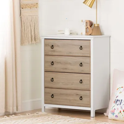 Cotton Candy 4 Drawers Chest - Pure White / Rustic Oak