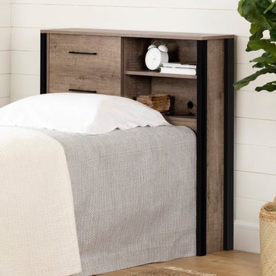 Munich Twin Bookcase Headboard - Weathered Oak and Matte Black