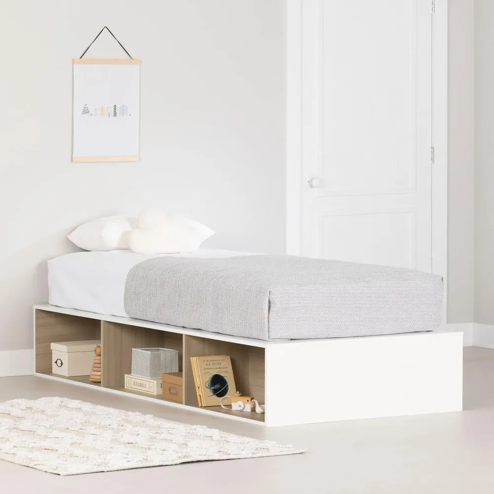 Platform Twin Bed with Open Storage Hourra - White