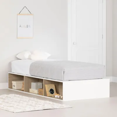 Platform Twin Bed with Open Storage Hourra - White