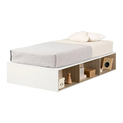 Platform Twin Bed with Open Storage Hourra - White