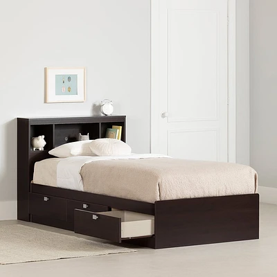 Spark Twin Storage Bed and Bookcase Headboard Set - Chocolate