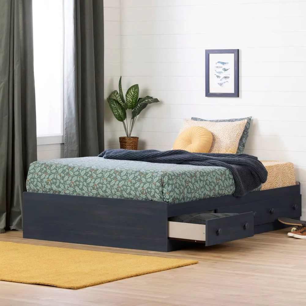 Summer Breeze Double Bed with 3 Drawers - Blueberry