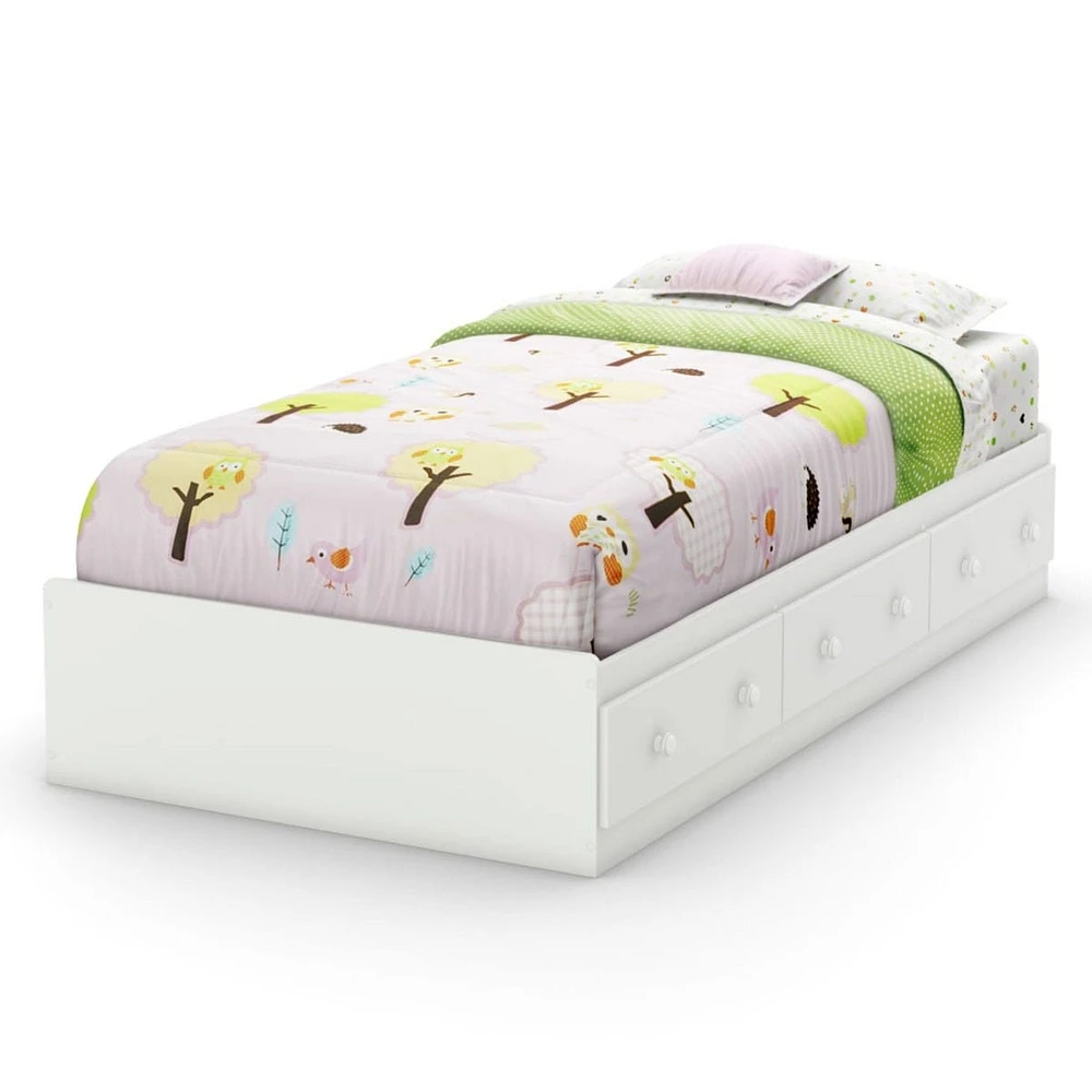 Savannah Twin Mates Bed with 3 Drawers - Pure White