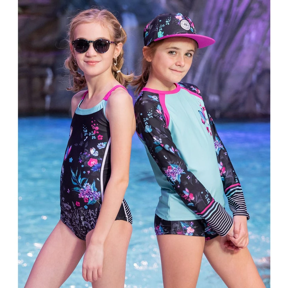 Maillot UV Manches Longues Deux Pièces Papillons 7-14ans