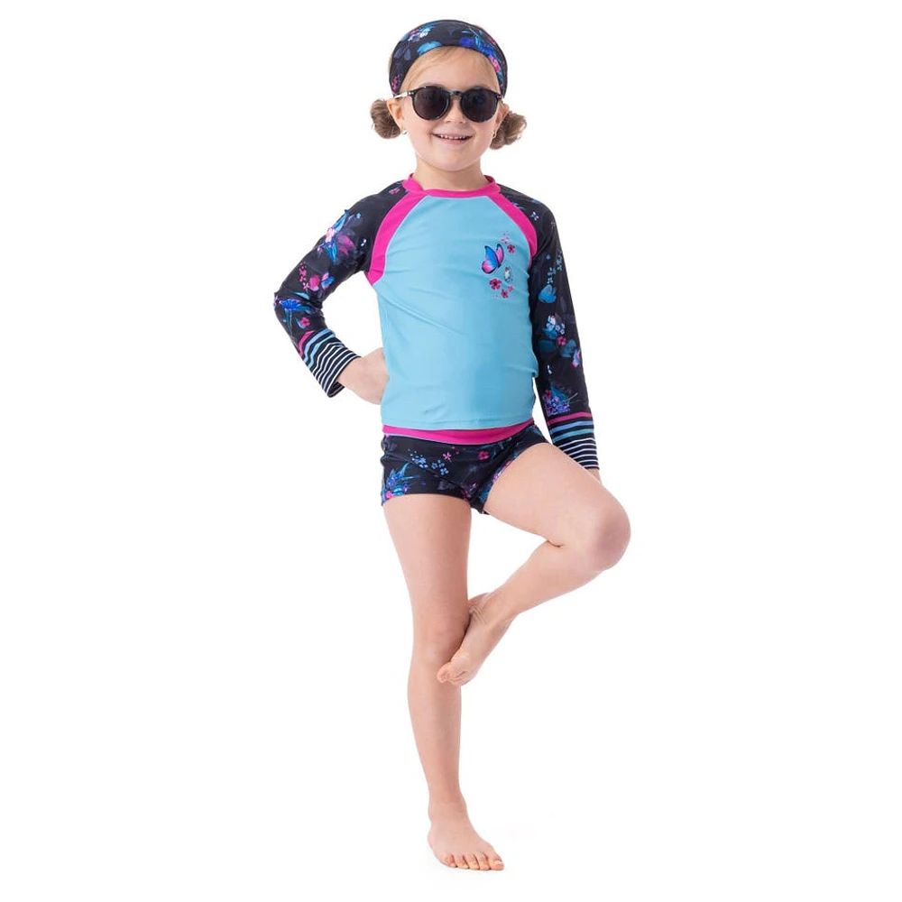 Maillot UV Manches Longues Deux Pièces Papillons 7-14ans