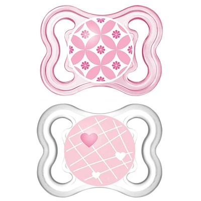 Suce Orthodontique Mini Air pour Peau Sensible 0-6mois Paquet de 2 - Rose