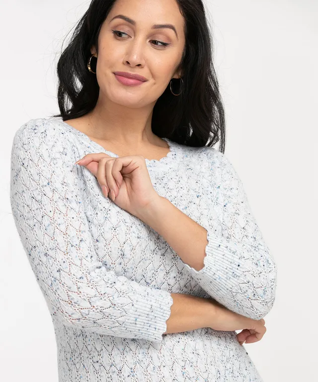 3/4 Sleeve Pointelle Knit Sweater, Cleo