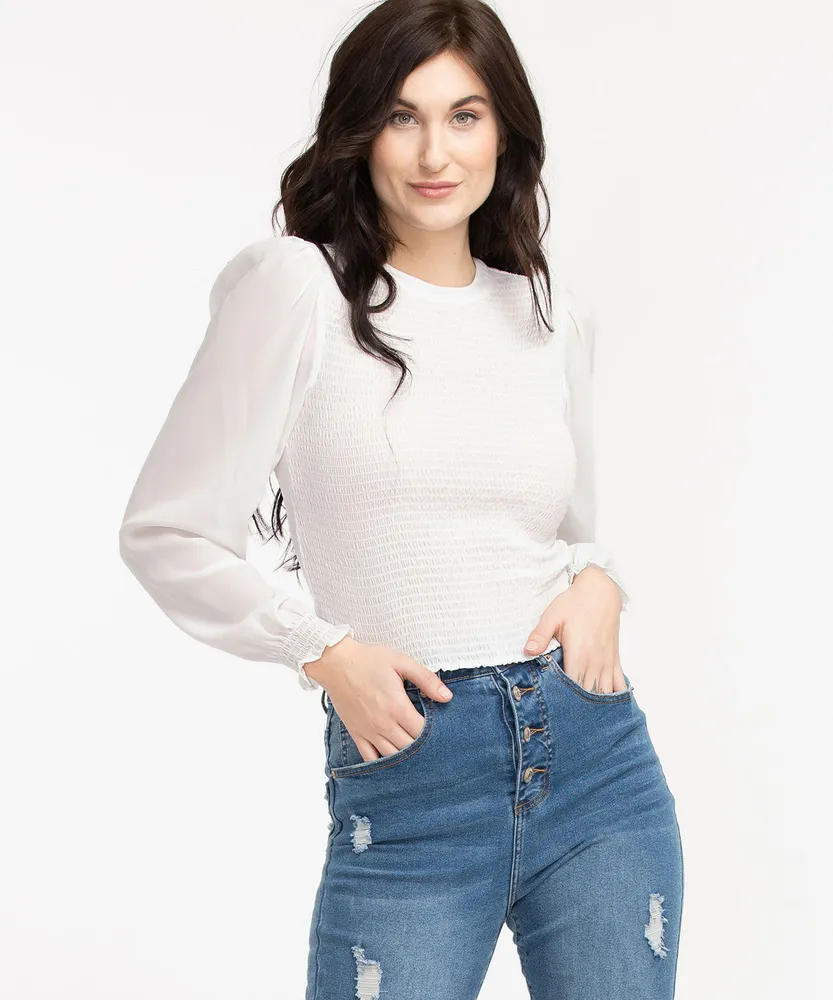 CLEO Smocked Crew Neck Blouse, Cleo