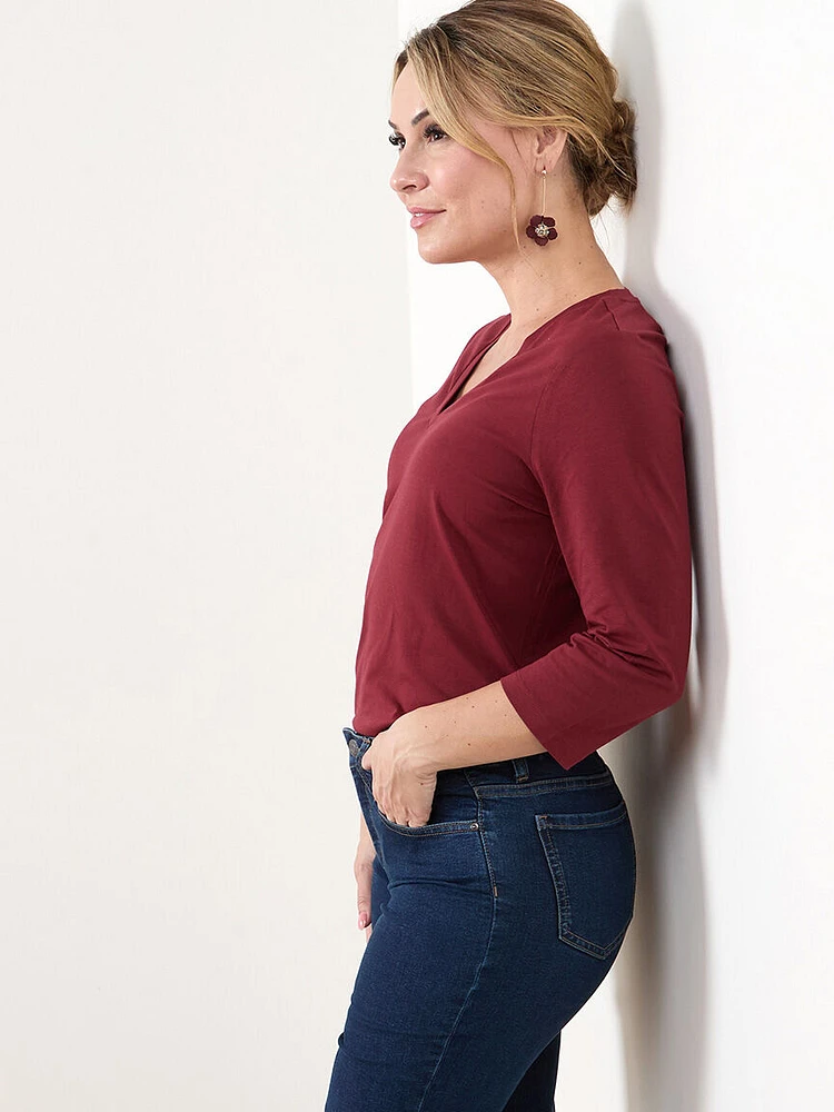 Petite 3/4 Sleeve V-Neck Tee