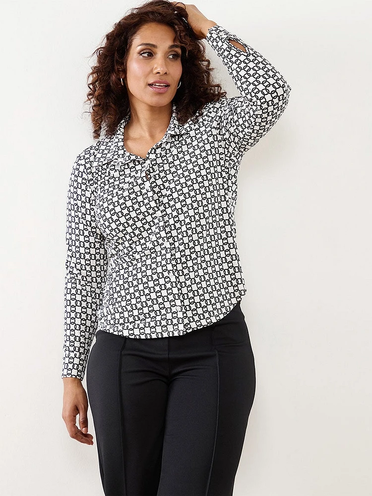 Petite Long Sleeve Button Front Top