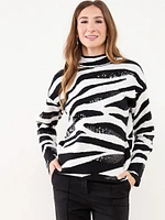 Mockneck Sequined Zebra Sweater