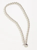 Silver Bead Necklace with Rhinestone Pendant