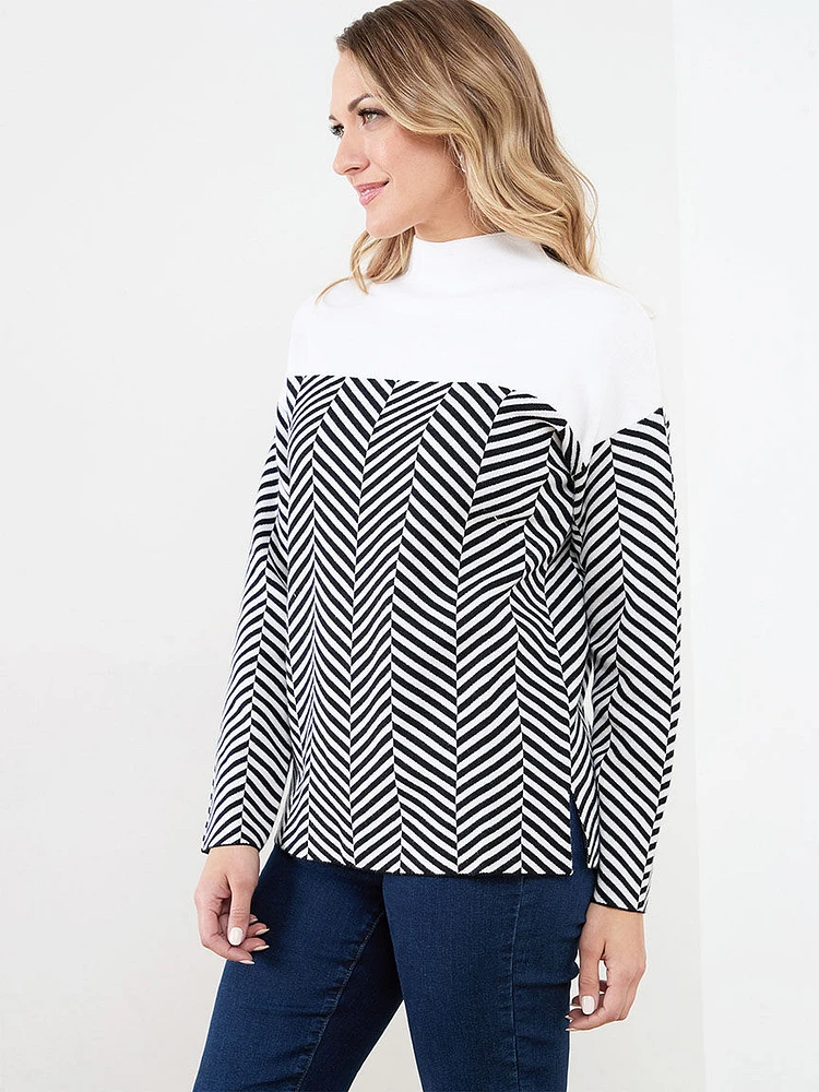 Chevron Mock Neck Pullover Sweater