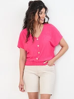 Petite Dolman Sleeve Textured V-Neck Top