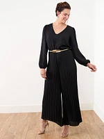 Crepe de Chine Crop-Leg Pleated Jumpsuit