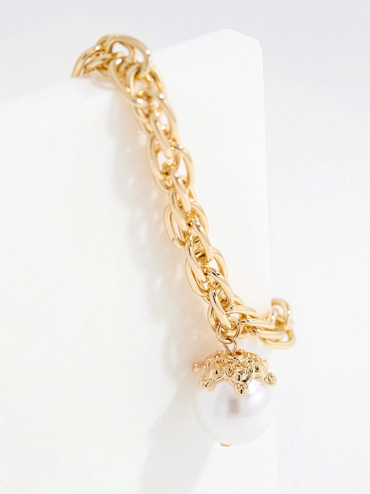 Gold Bracelet with Pearl Charm