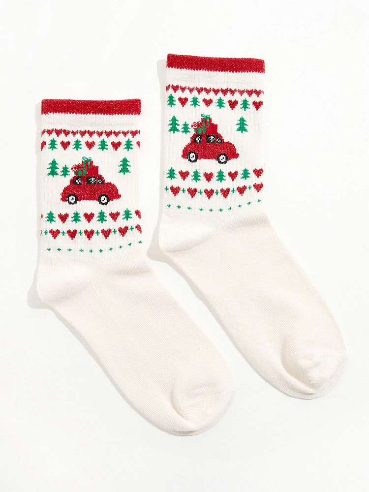 Red Car Holiday Crew Socks