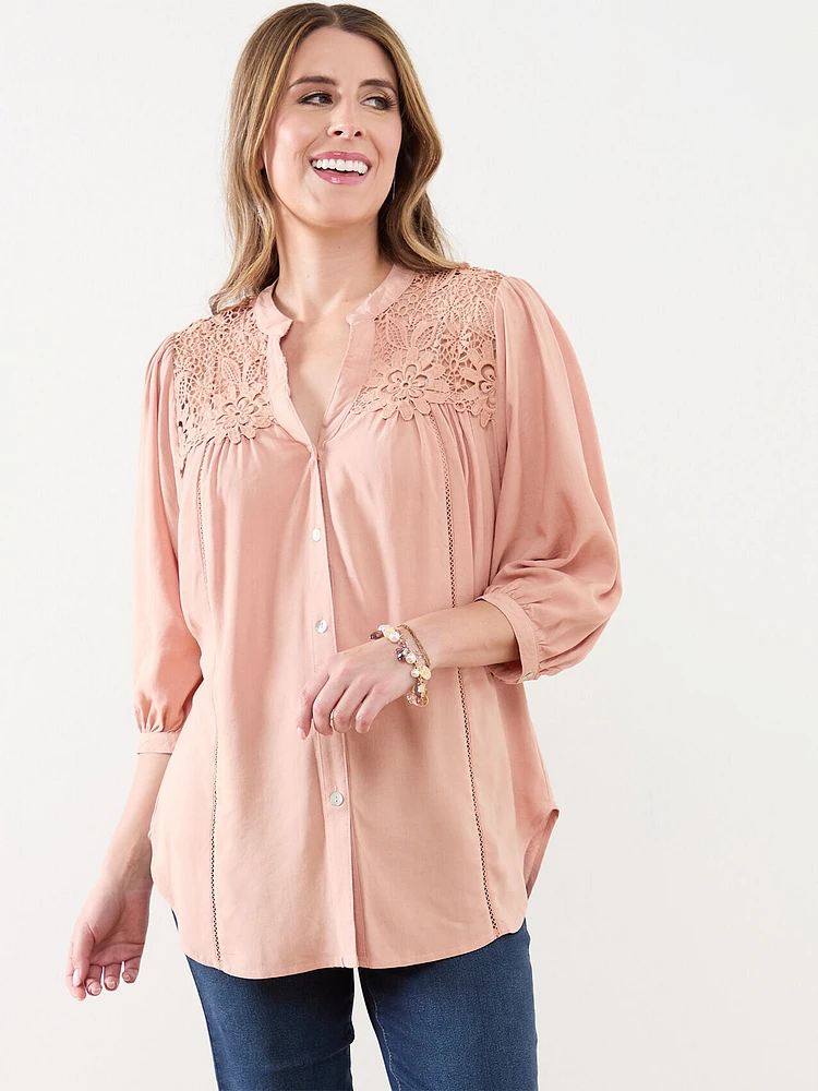 V-Neck Button Front Tunic Blouse