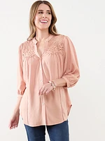 V-Neck Button Front Tunic Blouse